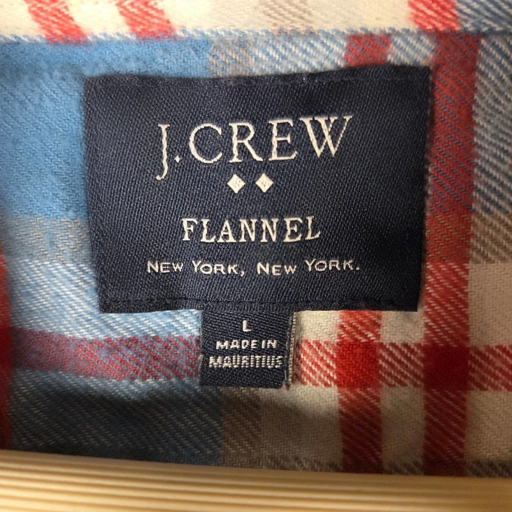 J Crew Flannel Shirt Men's Long Sleeve Plaid Blue Red Button Down Size L
